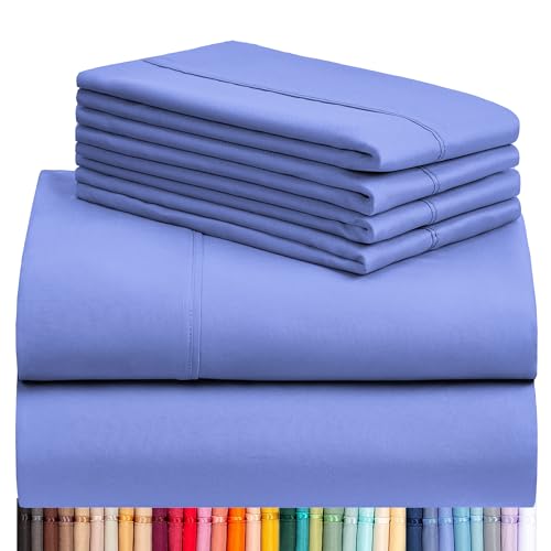 LuxClub 6 PC Queen Sheet Set, Breathable Luxury Bed Sheets, Deep Pockets 18" Eco Friendly Wrinkle Free Cooling Sheets Machine Washable Hotel Bedding Silky Soft - Violet Blue Queen - Queen - 29 - Violet Blue