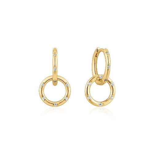 CZ HUGGIE HOOPS WITH CIRCLE DROP - 14K Gold Vermeil