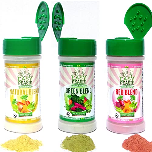 Easy Peasie Vegetable Powder Blends for Toddlers, Kids, and Picky Eaters | Non-GMO Dried Ground Veggie Sprinkles for Meals and Smoothies (3-Pack: Green, Red, and Natural - each 2 oz) - Red Blend