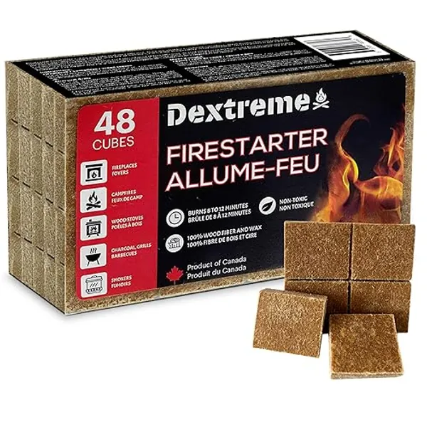Dextreme Fire Starter Pack of 144/48 Natural Fire Starters Cubes for Campfires, Charcoal, BBQ, Grill Pit, Fireplace, Wood Stoves, Smokers and Camping - Easy to Ignite and Non Toxic… (48 Squares)