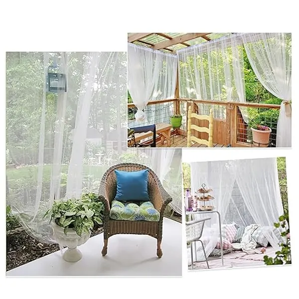 RYB HOME Outdoor Mosquito Net for Porch/Patio/Canopy/Gazebo - 2 Panels Waterproof Outdoor Sheer Tulle Curtains Mesh Net Privacy Outdoor Drapes with DIY Adjustable Length, White, W118 x L98 inches