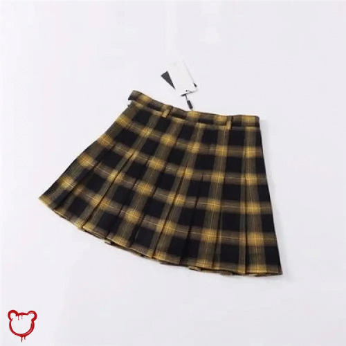 'Goth Plaid Skirt' - yellow / L