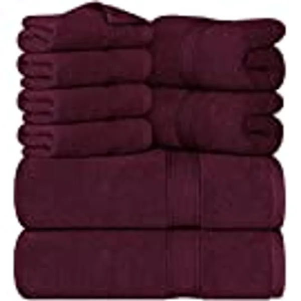 Utopia Towels 8-Piece Premium Towel Set, 2 Bath Towels, 2 Hand Towels, and 4 Wash Cloths, 600 GSM 100% Ring Spun Cotton Highly Absorbent Towels for Bathroom, Gym, Hotel, and Spa (Burgundy)