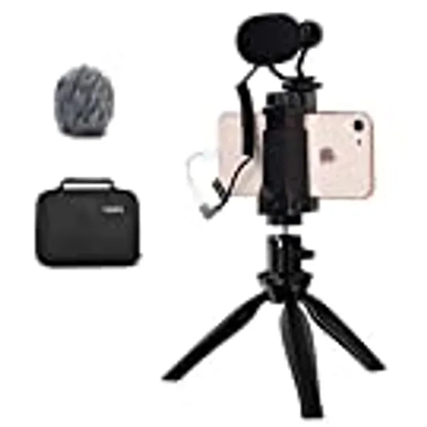 Comica CVM-VM10-K2 Smartphone Microphone with Tripod, Shotgun Video Mic for iPhone and Android Phone, Vlogging Kit for Youtube Recording Facebook Live, 3.5 mm TRRS