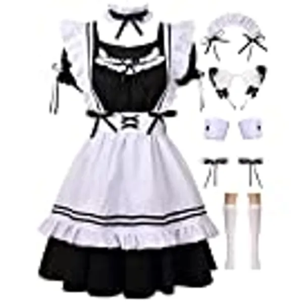Colorful House Women's Anime Cosplay French Apron Maid Fancy Dress Costume