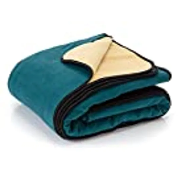 Waterproof Blanket Cover 80”x90” for Adults, Dogs, Cats or Any Pets - 100% Waterproof Furniture or Mattress Protector – Large Size for Twin, Queen, King Beds (Navy Teal/Butter Pecan)