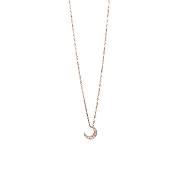 Diamond Crescent Moon Necklace - 14K Rose Gold