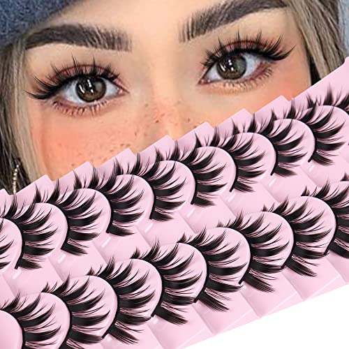 False Eyelashes 10 Pairs Manga Lashes Japanese Style Anime Thick Cosplay Lashes Natural Look 16MM Spiky 8D Wispy Faux Mink Lashes Full Strip Doll Lashes by FANXITON - Manga Lashes-16mm-(10)