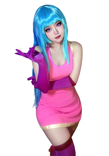 C-ZOFEK Women's Pink Cosplay Dress with Gloves and Stocking (Pink) - XX-Large - Pink