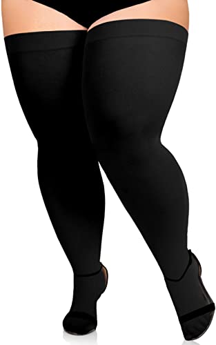 Plus Size Thigh High Stockings for Thick Thighs- Extra Long Womens Opaque Over Knee High Stockings for Wide Thigh - Black