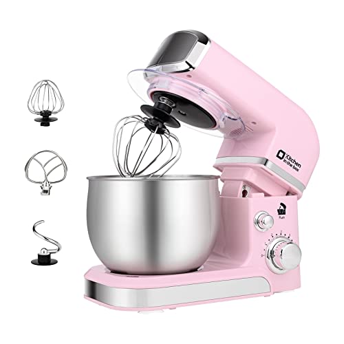 Kitchen in the box Stand Mixer,3.2Qt Small Electric Food Mixer,6 Speeds Portable Lightweight Kitchen Mixer for Daily Use with Egg Whisk,Dough Hook,Flat Beater (Pink) - Pink