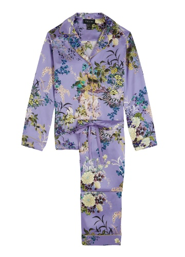 Purple Crane Silk Satin Pyjama Set