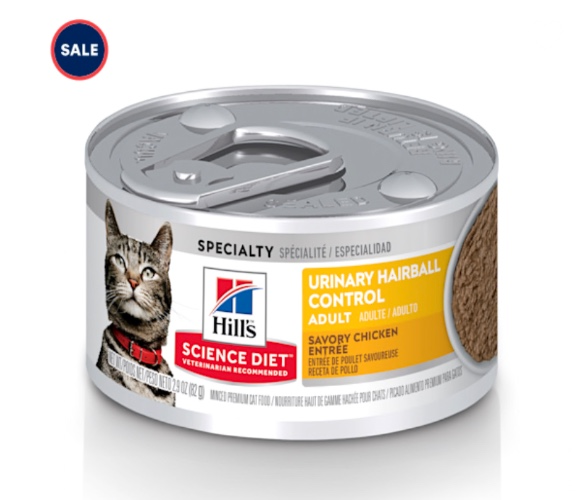  Hill's Science Diet Adult Urinary & Hairball Control, Savory Chicken Entree Canned Wet Cat Food, 2.9 oz., Case of 24