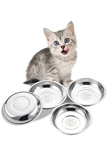 VENTION Stainless Steel Cat Bowls, Cat Food Bowl for Indoor Cats, Whisker Fatigue Cat Bowl, Shallow Cat Dishes - Set of 4 - 5 7/10 Inch-Outer Dia.