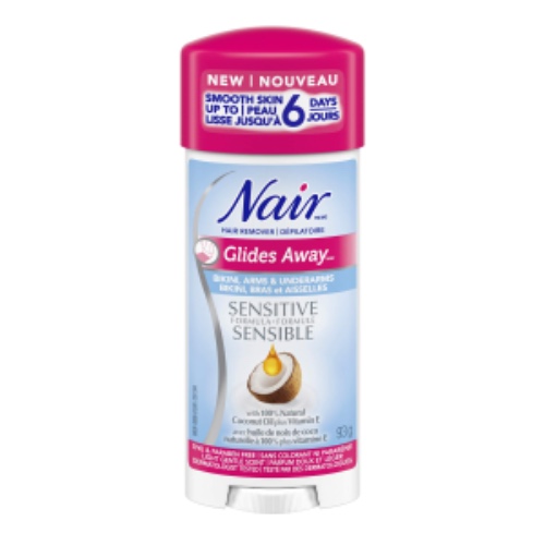 Nair Glides Away Sensitive Formula Hair Remover for Bikini, Arms & Underarms with 100% Natural Coconut Oil plus Vitamin E, 93-g