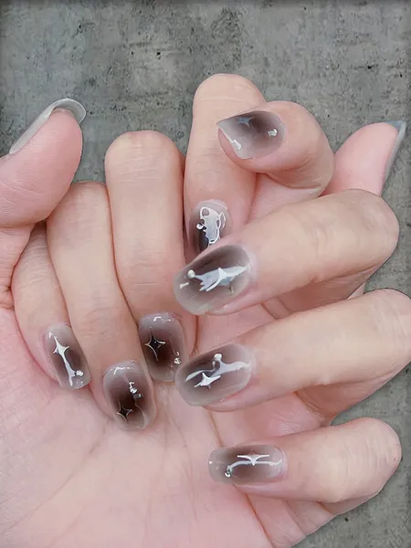 ROMWE Grunge Punk 10pcs Short Square Rhinestone Decor Ombre Fake Nail