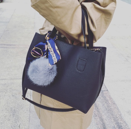 Womens Vegan Leather Small Tote Bag with Long Shoulder strap - Black