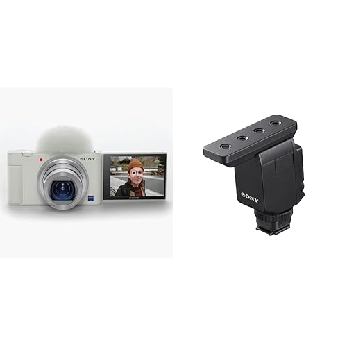 Sony ZV-1 Digital Camera for Content Creators, Vlogging and YouTube with Flip Screen, Live Video Streaming, Compact Digital MI Microphone with Beamforming Technology for three switchable directivities - w/ Shotgun Mic - White