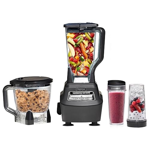 Ninja BL770 Mega Kitchen System, 1500W, 4 Functions for Smoothies, Processing, Dough, Drinks & More, with 72 Blender Pitcher, 64 Processor Bowl, (2) 16-oz. to-Go, Black, with 2 Nutri Cups + Lids - Pitcher+Bowl+(2) 16-oz. Cups