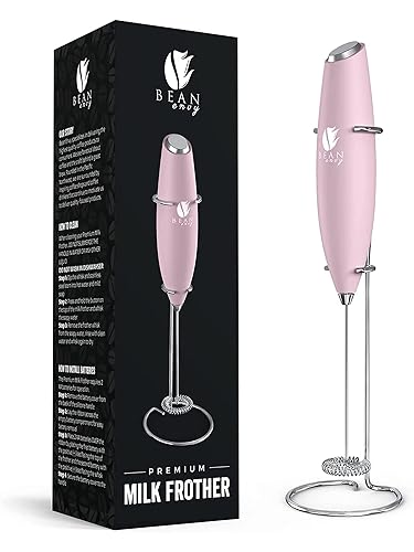 Bean Envy Milk Frother Handheld for Coffee - Electric Hand Blender, Mini Drink Mixer Whisk & Coffee Foamer Wand with Stand for Lattes, Cappuccino, Matcha and Hot Chocolate - Kitchen Gifts - Pink - Pink