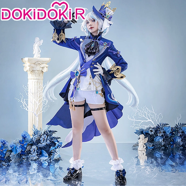 【Size S-3XL】DokiDoki-R Game Genshin Impact Cosplay Fontaine Focalors Furina Costume / False Eyelashes