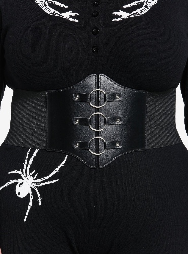 Black Triple O-Ring Elasticated Corset Plus Size