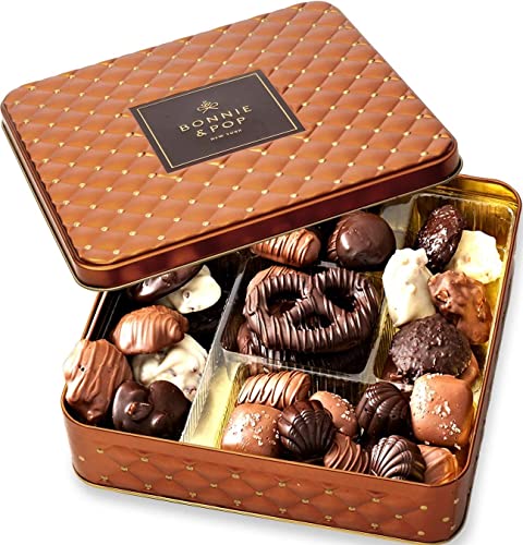 Chocolate Gift Basket, Candy Food Gifts Arrangement Platter, Gourmet Snack Box, Birthday Present Idea, Corporate Him & Her, Men Women Sympathy Family Parties & Get Well- Bonnie & Pop - Chocolate Gift