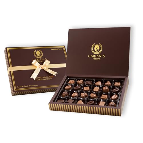 CARIANS Valentine's Day Chocolate Gift Box, Box of Candy, Assorted Luxury Premium Pralines Gourmet Chocolate Gift Basket, Dark, Milk & Truffles, Holiday Chocolate Gift Box, 24 Pc., 8.8 oz. - Brown Box