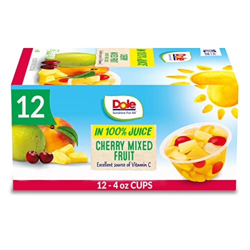 Dole Fruit Bowls Snacks Cherry Mixed Fruit in 100% Juice Snacks, 4oz 12 Total Cups, Gluten & Dairy Free, Bulk Lunch Snacks for Kids & Adults - Cherry Mixed Fruit - 4 Ounce (Pack of 12)
