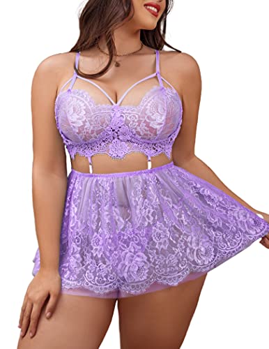 Avidlove Plus Size Lingerie Womens Babydoll Chemise Nightgown Lace Nighty Sleepwear L-5X - 5X-Large - Lilac
