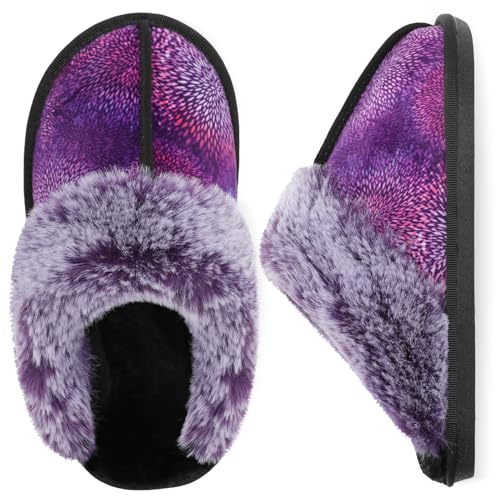 Besroad Winter Fuzzy House Slippers Sandals Plush Faux Fur Fluffy Flats Slippers Warm Slide Shoes for Women - 11.5-12.5 - Purplering