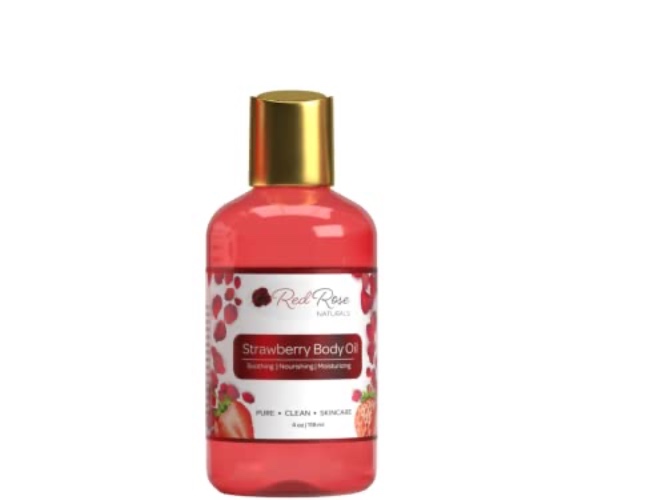 Red Rose Naturals Strawberry Body Oil, Natural Body Oil For Women, Shower and Bath Perfume, Hydrating & Deep Moisturizing, Reduce Dry Skin, Long Lasting Fragrance, Vegan - 4 fl. oz - Strawberry