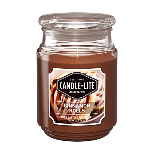 Candle-lite Scented Candles, Cinnamon Rolls Fragrance, One 18 oz. Single-Wick Aromatherapy Candle with 110 Hours of Burn Time, Brown Color - Cinnamon Rolls - 18 oz