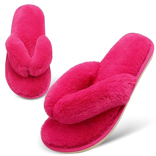 JOINFREE Women's Bedroom Slippers Comfort Four Season Classy Indoor Spa Slide Shoes - 11-12 - Rose Red