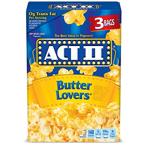 ACT II Butter Lovers Microwave Popcorn, 3-Count 2.75-oz. Bags - Butter - 2.75 Ounce (Pack of 3)