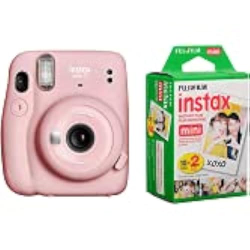 Fujifilm Instax Mini 11 Instant Film Camera, with Fujifilm instax Mini Instant Daylight Film Twin Pack, 20 Exposures (Blush Pink) - Blush Pink