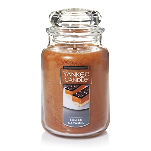 Yankee Candle Salted Caramel Scented, Classic 22oz Large Jar Single Wick Aromatherapy Candle, Over 110 Hours of Burn Time, Apothecary Jar Fall Candle, Autumn Candle Scented for Home - Salted Caramel - Classic Large Jar