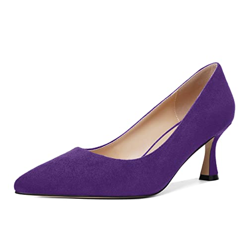 MOVINSTEPS Womens Pointed Toe Evening Sexy Suede Slip On Stiletto Mid Heel Pumps Shoes 2.5 Inch - 12 - Purple