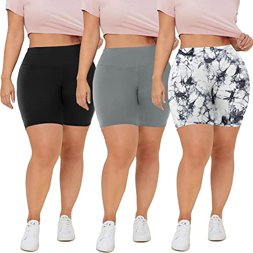 QGGQDD 3 Pack Plus Size 8" Biker Shorts for Women – High Waisted Black Maternity Yoga Shorts (2X 3X 4X) - A-black/ Complexion/ Light Grey 4X-Large