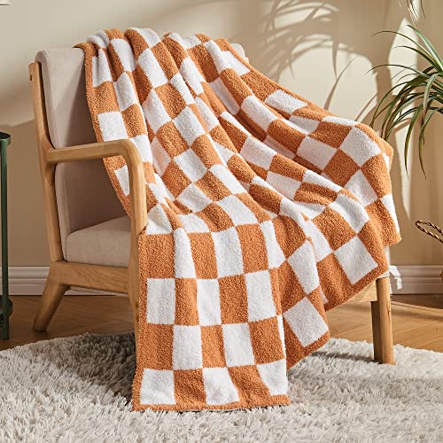 Villcr Fuzzy Checkered Blanket, Throw Blanket for Couch Bed Sofa Travel Camping,Soft Plaid Decorative Throw Blanket for All Seasion 51''x63'' (Brown) - Brown