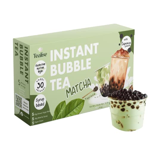 Tealise Instant Marbling Bubble Tea Kit DIY Boba/Bubble Tea Ready in 30 Seconds 5 Serving (Matcha) Syrup-based Vegan - Matcha
