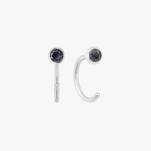 Mini Black Bezel Huggies Earrings | Silver