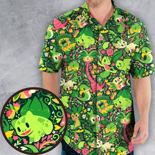 Grass Type Pokemon Pattern Hawaiian Shirt