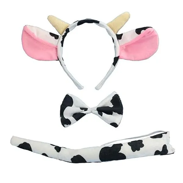 DALJIAFA Halloween Dalmatian Cow Headband Spotted Dog Ears Hair Bands Puppy Bow Tie Tail Headpiece Women Hairband Hair Hoops Party Decoration Cosplay Costume Cute Handmade Hair Accessories 1 Set Cow - 1 Set Milk Cow