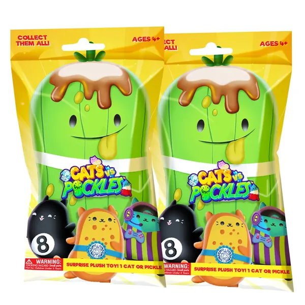 Cats vs Pickles - 2pk - Mystery Bags - Gold Wave - 4" Bean Filled Plushies! Great for Stocking Stuffers, Advent Calendars,, or Sensory Toys for Kids, Boys, & Girls.