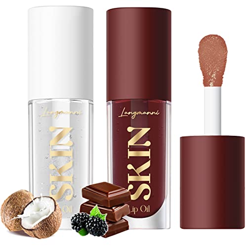 LANGMANNI Moisturizing Lip Oil,No-Sticky Lip Gloss Lip Balm Lip Care,Fruit Flavoured Lip Oil For Dry Lip's Moisturizing Hydrating And Nourishing ((Chocolate+Coco)) - (Chocolate+Coco)