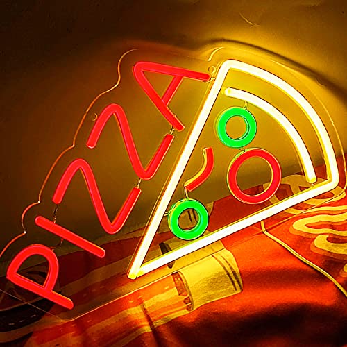 ATTNEON Pizza Neon Sign for Pizzeria Decor, Pizza Shaped Neon Sign,Pizza LED Neon Light for Restaurant,Kitchen,Store,Party,Gift,USB Powered,Size 14.6 * 8.3 inches(JTLD006-21) - Pizza