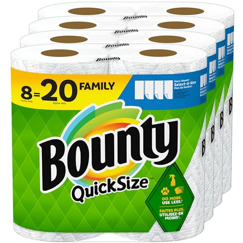 Bounty Quick-Size Paper Towels, 8 Family Rolls = 20 Regular Rolls, More Sheets, More Tasks in Every Roll* - 8 Count - White