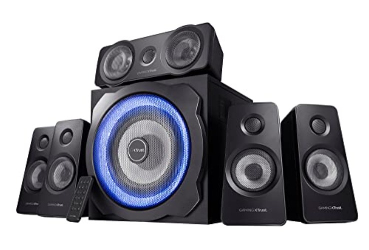 Trust Gaming 21738 GXT 658 Tytan 5.1 Surround PC Lautsprecher mit Subwoofer, Speakers mit LED Beleuchtung, Soundsystem für PC, Laptop, Konsole, TV, Schwarz, 180 W (90 W RMS) - 5.1 LED