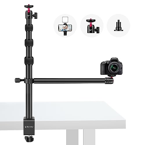 Victiv Kamera Tischhalterung, 37cm-105cm Kamera Tischstativ für DSLR Canon, Lichtstativ Klemmstativ mit Flexibler Arm & 1/4" Kugelkopf für Kamera, LED-Licht, Webcam, Handy Tisch Stativ für Smartphone - Schwarz rot